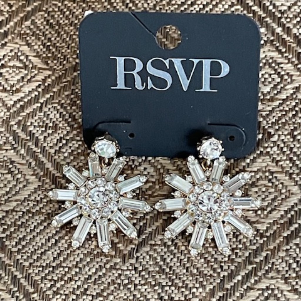 Rsvpdangling Earrings-Clear Stones -Gold Tone Back